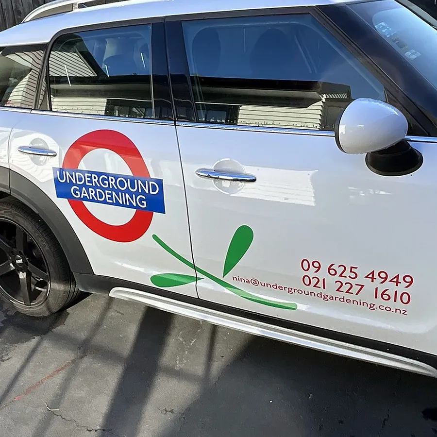 The Underground Gardening logo on a company vehicle